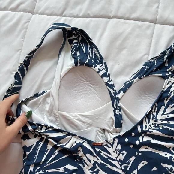 Anne Cole Swimwear Swimsuit One Piece Womens Size 12 Blue Tropical Beach Summer - Picture 6 of 7